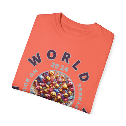 PoM's series Mindfulness & Self motivation ... World LAUGHTER Day ... Unisex Garment-Dyed T-shirt (100% pre-shrunk cotton, soft washed - six sizes (S-3XL), 16 background colours)