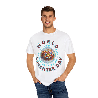 PoM's series Mindfulness & Self motivation ... World LAUGHTER Day ... Unisex Garment-Dyed T-shirt (100% pre-shrunk cotton, soft washed - six sizes (S-3XL), 13 background colours)