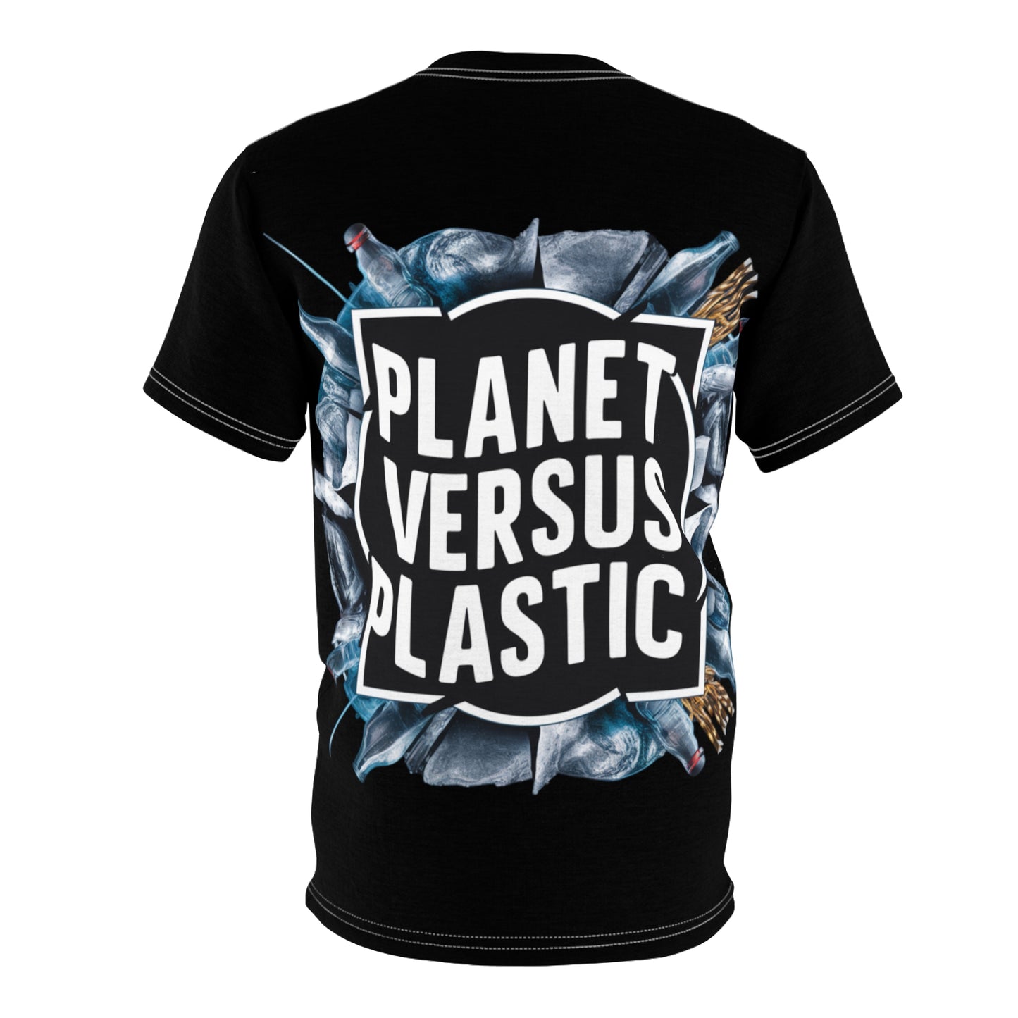 PoM's special edition "Planet versus Plastic" (Model D, Intern. Earth Day 2024) ... Unisex Cut & Sew Tee (AOP - All Over Print)