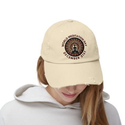 PoM's Mindfulness Collection ... special edition "World Meditation Day" (inauguration) - Unisex Distressed Cap (100% cotton, adjustable fit, 8 colors)