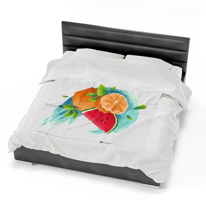 PoM's collection series "FRUITY LIFE" (PoM Edition #FL0005A) - Velveteen Plush Blanket (extra soft, 3 sizes, vibrant colors print)