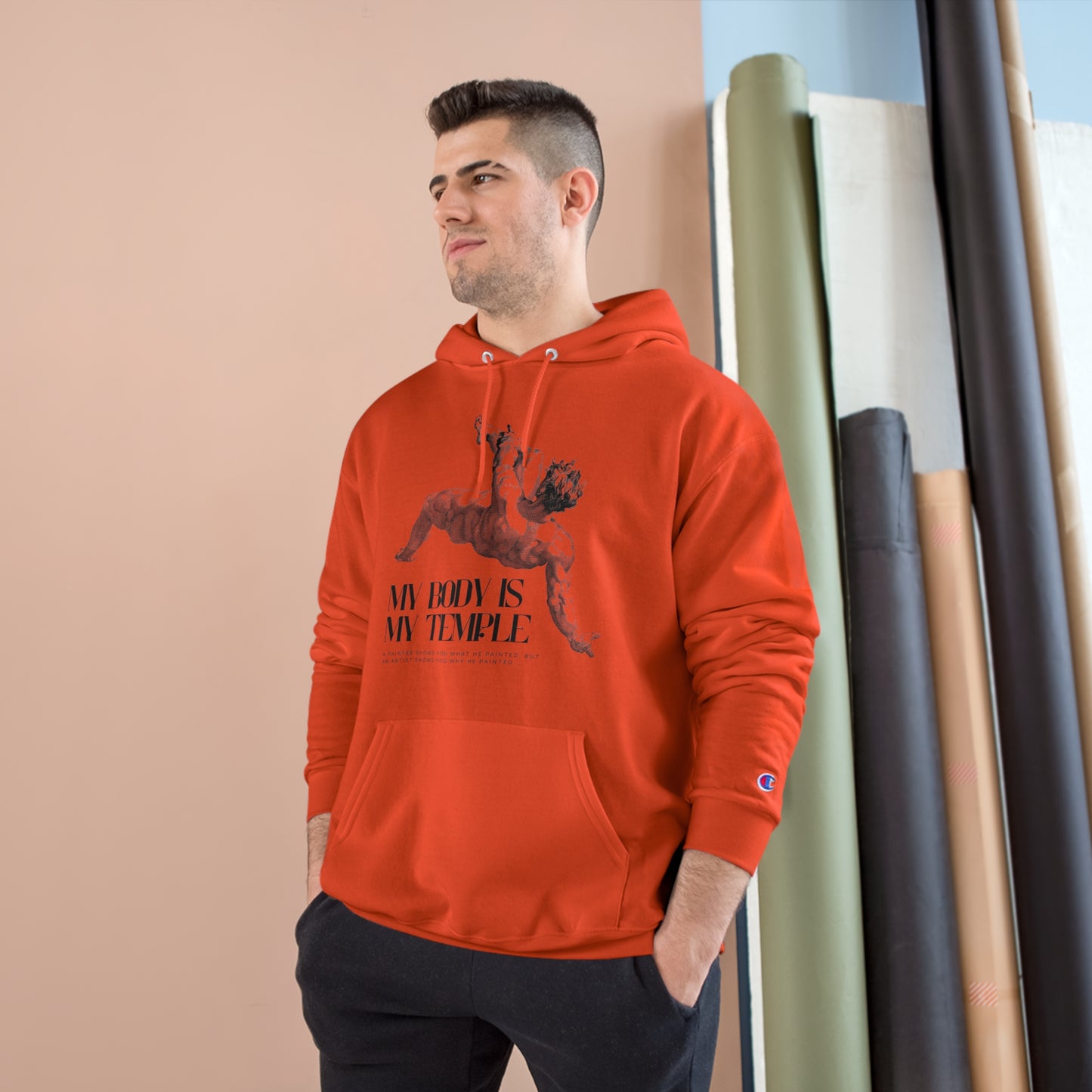 PoM's series of Mindfulness & Self Motivation ... "My Body is my Temple"  ... Sweatshirt (eco hooded, two-ply fleece, spacious pocket, 6 colours and sizes))