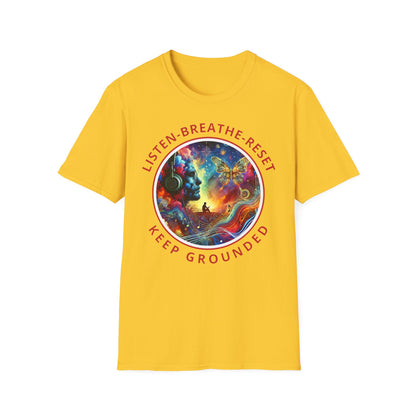 PoM's Music for Mindfulness Collection ... "KEEP GROUNDED ..." T-Shirt (Unisex, Softstyle, 100% Cotton, up to 6 sizes and 14 colours)