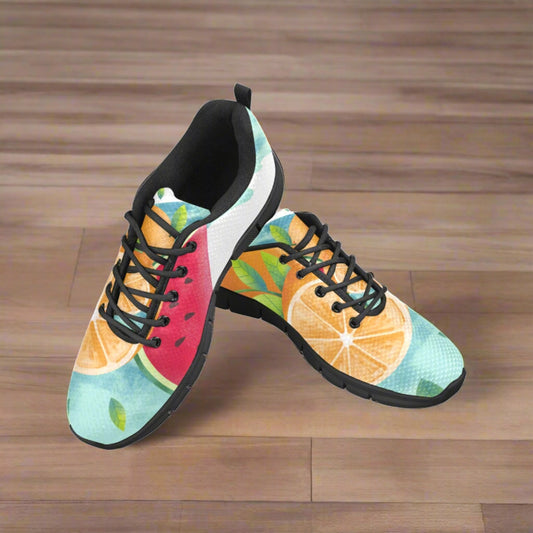 Women's Breathable Sneakers (Model No. 055, Fruity Life print, two shoes with different printing)