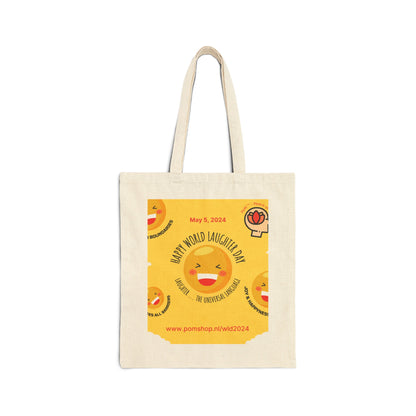 PoM's series World Laughter Day ... Happy WLD 2024 - 100% Cotton Canvas Tote Bag (with handles, heavy fabric, 2 colours, print on back + front)