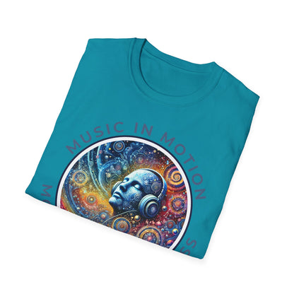 PoM's Music for Mindfulness Collection ... "MUSIC IN MOTION ..." T-Shirt (Unisex, Softstyle, 100% Cotton, up to 5 sizes and 11 colours)