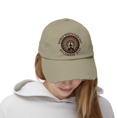 PoM's Mindfulness Collection ... special edition "World Meditation Day" (inauguration) - Unisex Distressed Cap (100% cotton, adjustable fit, 8 colors)