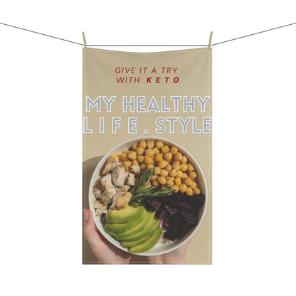 PoM's series "It's KETO Day" ... affirmation Kitchen Towel (2 materials: cotton twill, polyester - one size: 18" × 30" / 45.72cm × 76.2cm)