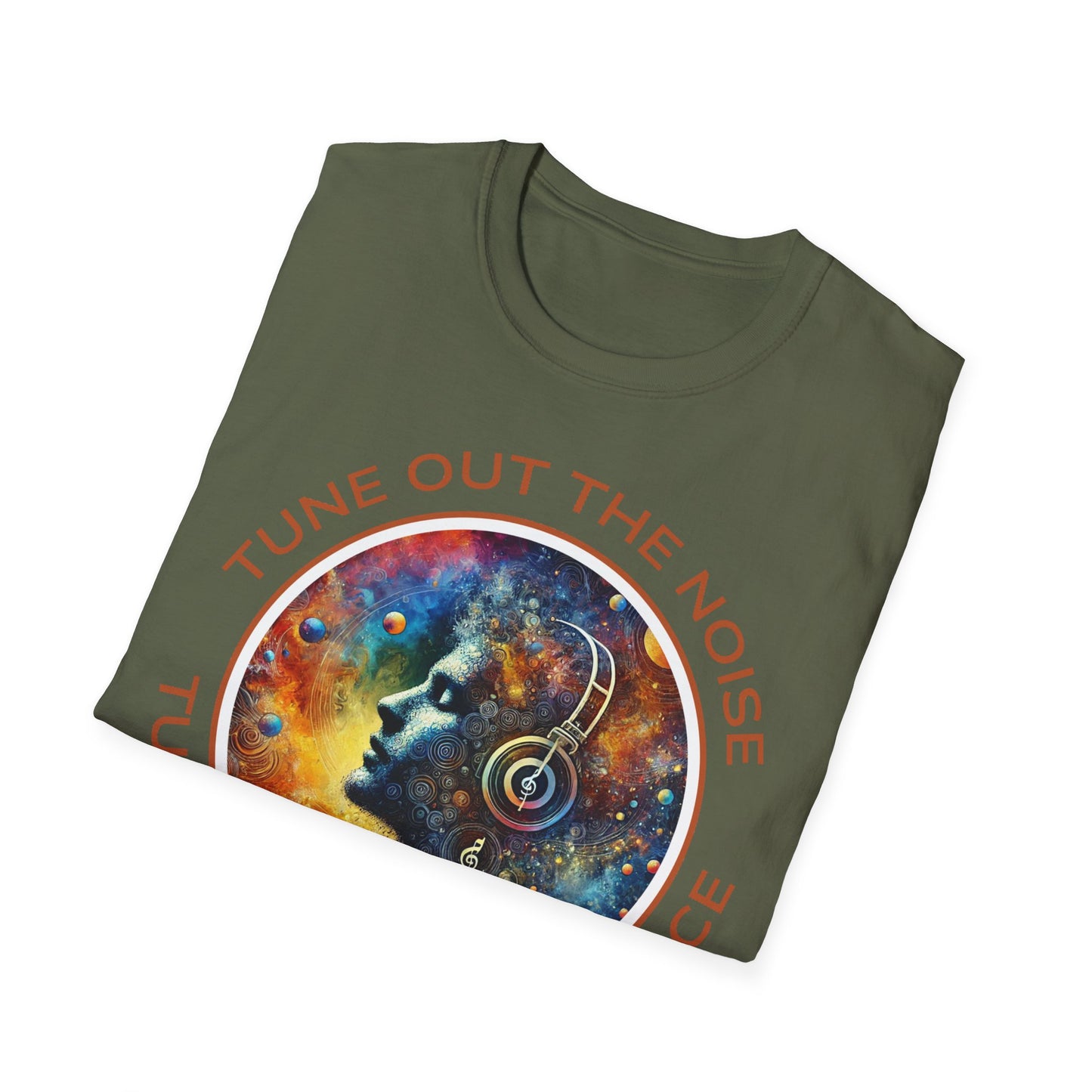 PoM's Music for Mindfulness Collection ... "TUNE INTO CALM & PEACE ..." T-Shirt (Unisex, Softstyle, 100% Cotton, up to 6 sizes and 14 colours)