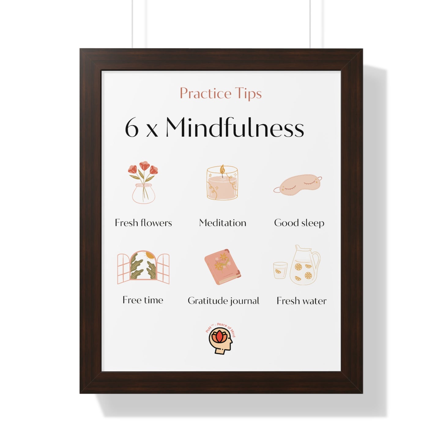 PoM's Mindfulness series ... 6x Mindfulness (practical tips) - Framed Vertical Poster (3 different frame colours and 4 sizes)