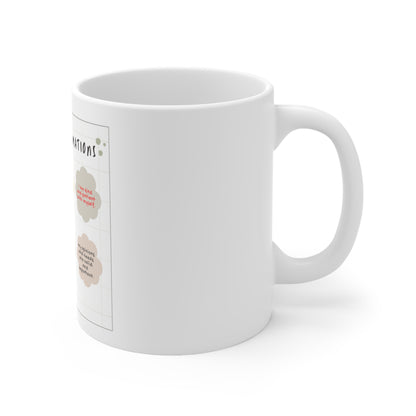 PoM's Mindfulness series ... "My Daily Affirmations (= 6 princips)" ... White Ceramic Mug (11oz / 0.33 l, BPA and lead-free, microwave & dishwasher-safe)