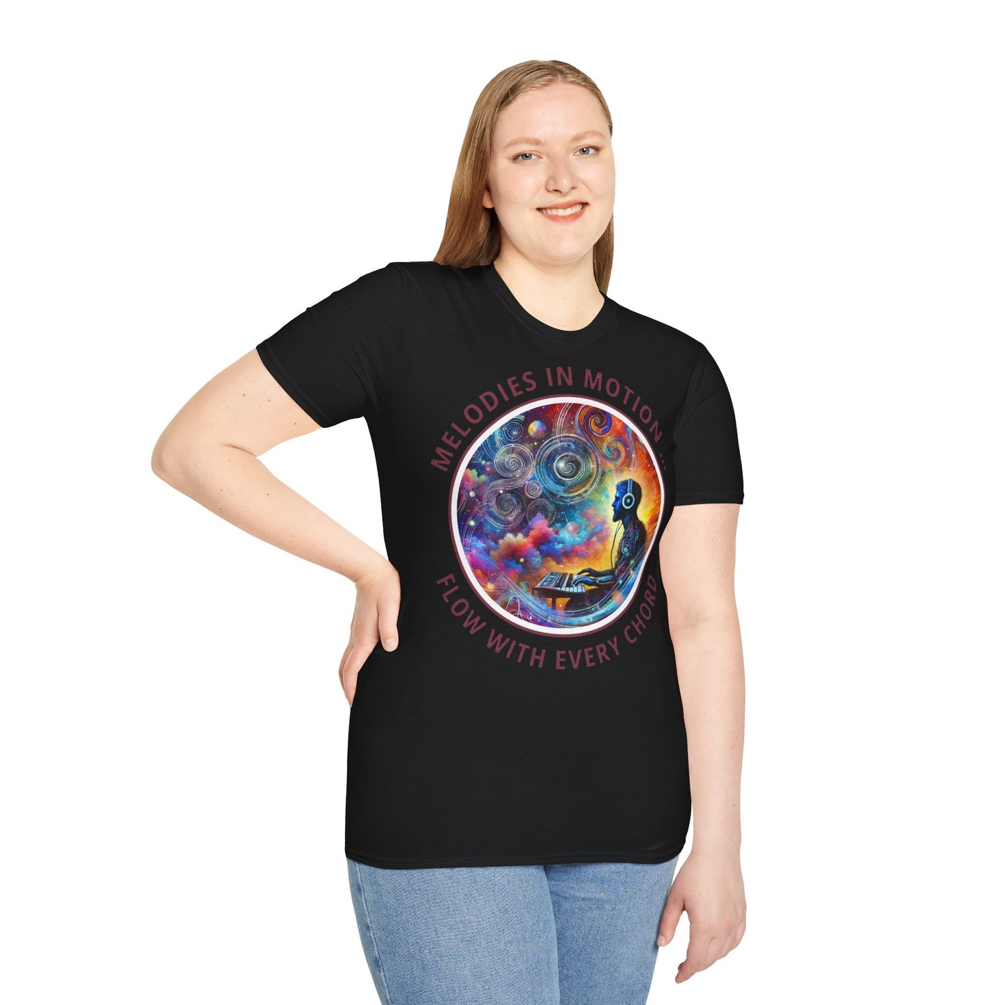 PoM's Mindfulness & Music collection ... "MELODIES IN MOTION" T-Shirt (Unisex, Softstyle, 100% Cotton, up to 5 sizes and up to 13 colours)