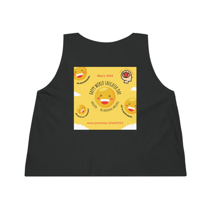 PoM's series Mindfulness & Self motivation ... Happy World Laughter Day (Women's Dancer Cropped Tank Top, 100% organic cotton, 5 colours, print on font + back)