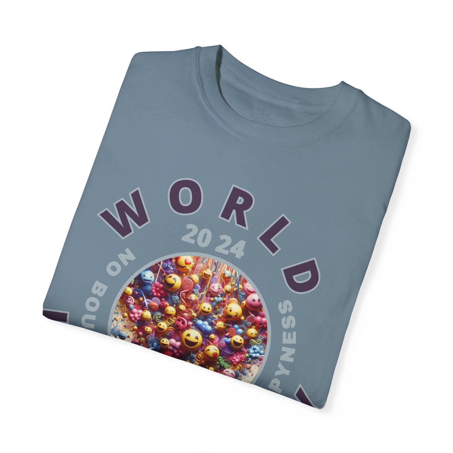 PoM's series Mindfulness & Self motivation ... World LAUGHTER Day ... Unisex Garment-Dyed T-shirt (100% pre-shrunk cotton, soft washed - six sizes (S-3XL), 16 background colours)