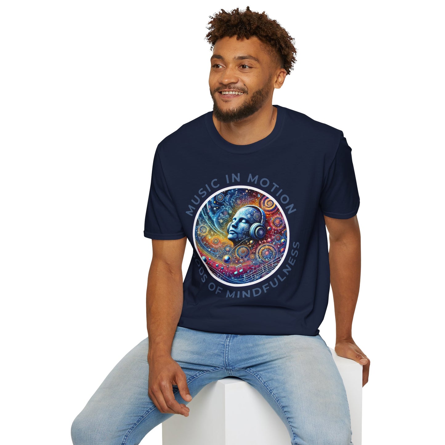 PoM's Music for Mindfulness Collection ... "MUSIC IN MOTION ..." T-Shirt (Unisex, Softstyle, 100% Cotton, up to 5 sizes and 11 colours)