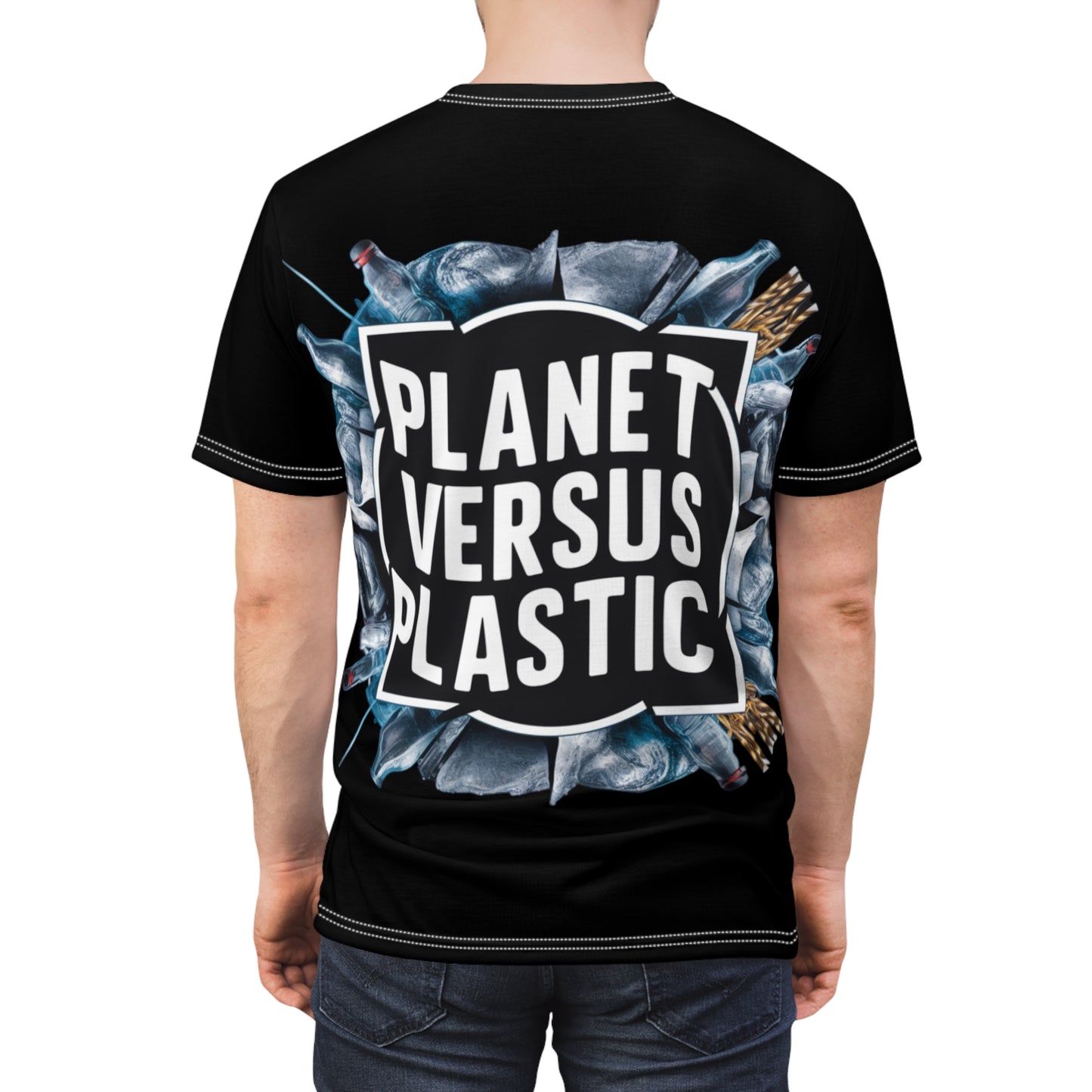 PoM's special edition "Planet versus Plastic" (Model D, Intern. Earth Day 2024) ... Unisex Cut & Sew Tee (AOP - All Over Print)