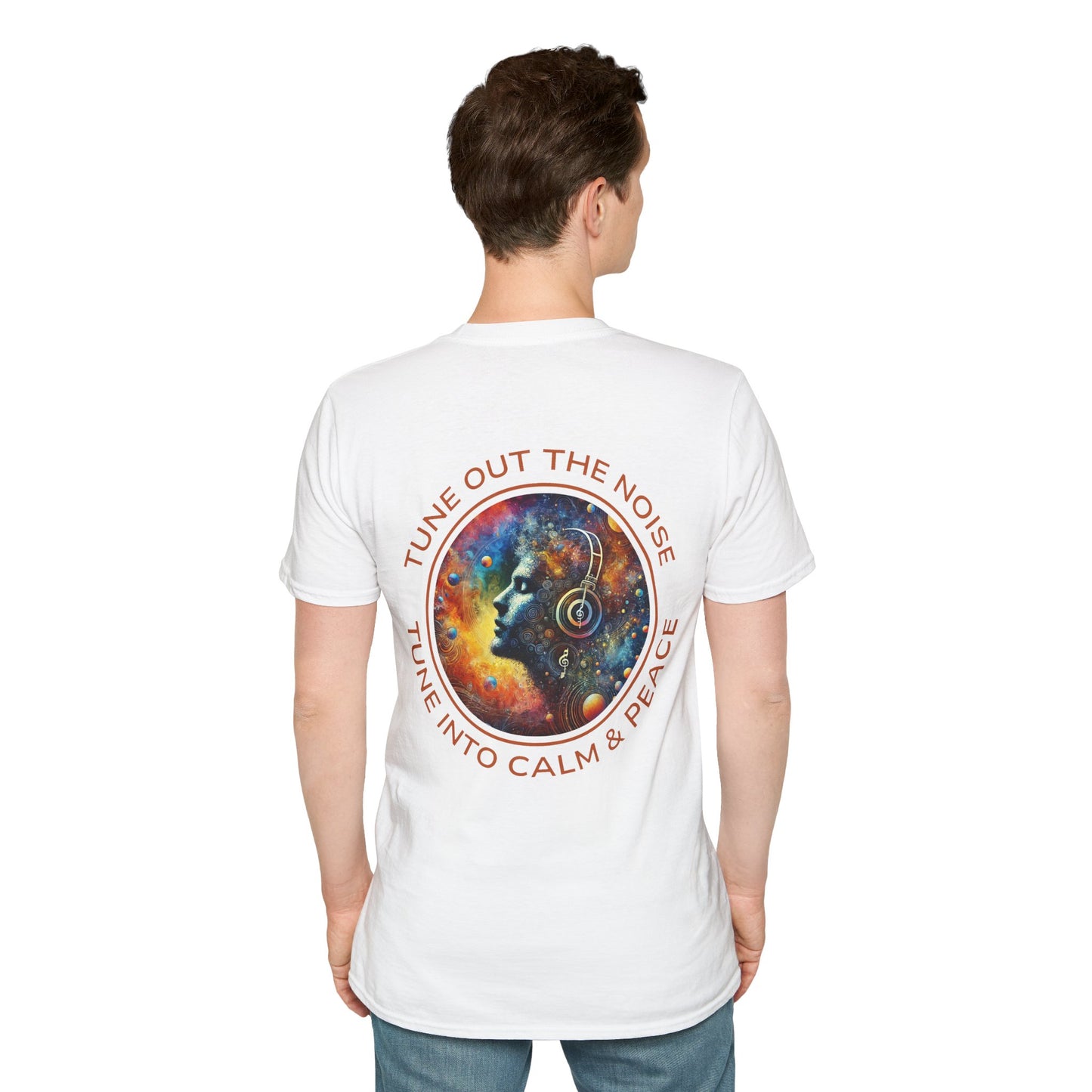 PoM's Music for Mindfulness Collection ... "TUNE INTO CALM & PEACE ..." T-Shirt (Unisex, Softstyle, 100% Cotton, up to 6 sizes and 14 colours)