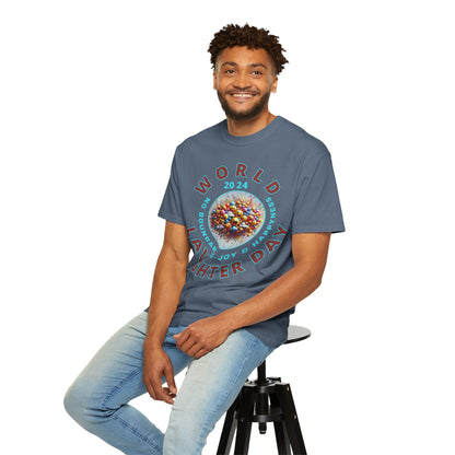 PoM's series Mindfulness & Self motivation ... World LAUGHTER Day ... Unisex Garment-Dyed T-shirt (100% pre-shrunk cotton, soft washed - six sizes (S-3XL), 13 background colours)