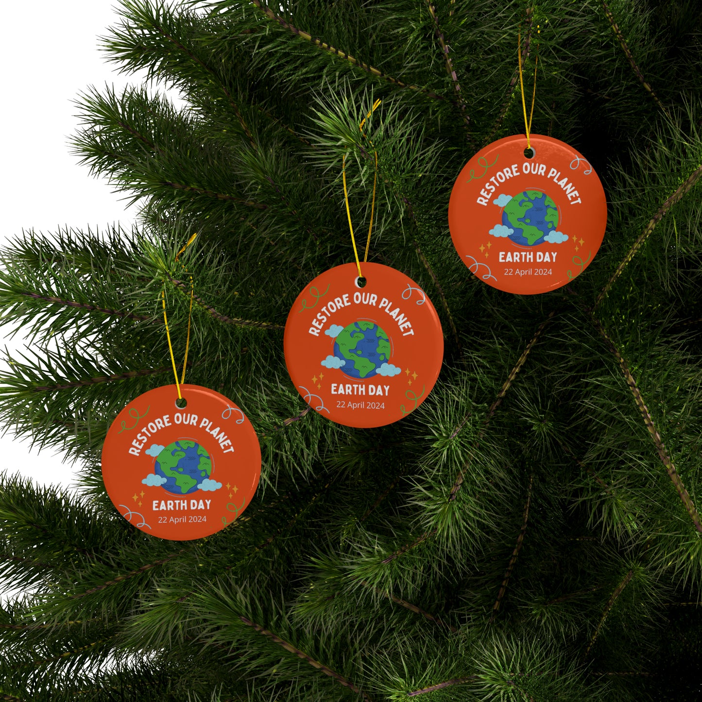 PoM's International EARTH Day series ... "Restore our Planet" ... Ceramic Ornaments (2 sided print, 2.5 mm thickness, 1pc or in bundles: 3pcs, 5pcs, 10pcs)