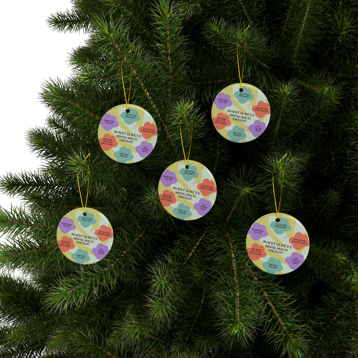 PoM's Mindfulness series ... Ceramic Ornaments (2 sided print, 2.5 mm thickness, 1pc or in bundles: 3pcs, 5pcs, 10pcs)