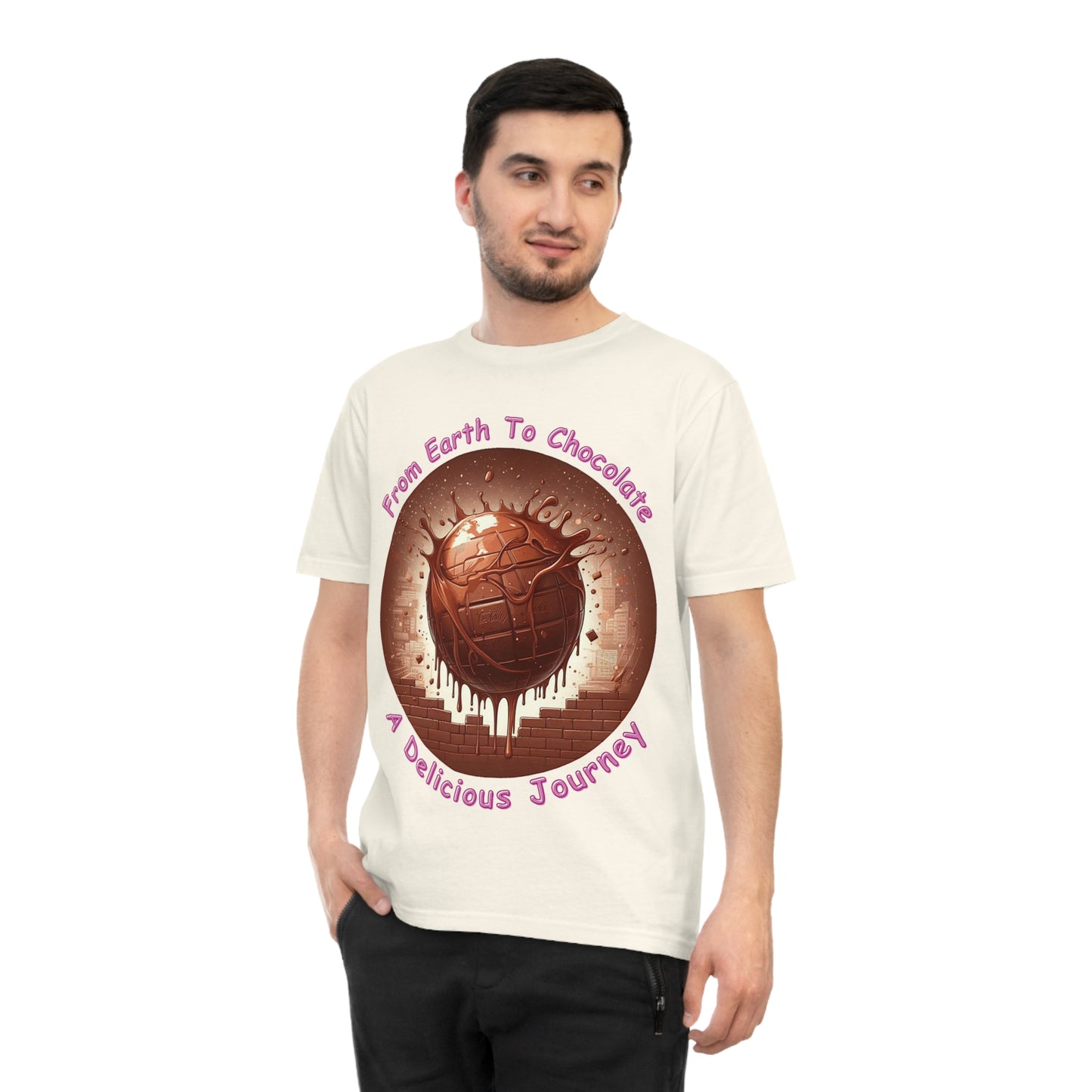 PoM's Fun & Joy for a Happy Life Collection ... FROM EARTH TO CHOCOLATE ... Unisex Classic Jersey T-shirt (100% organic cotton, PETA certified, light fabric, 7 sizes, up to 12 colours)