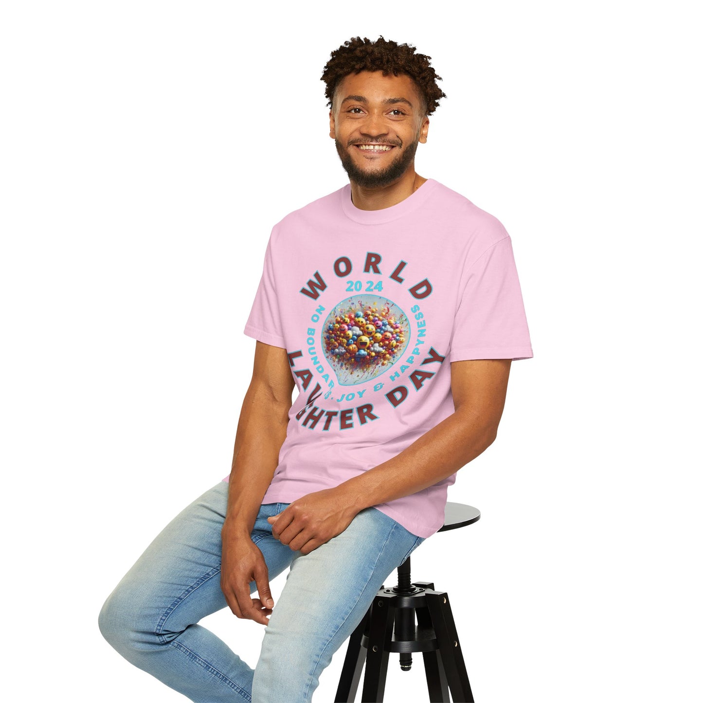 PoM's series Mindfulness & Self motivation ... World LAUGHTER Day ... Unisex Garment-Dyed T-shirt (100% pre-shrunk cotton, soft washed - six sizes (S-3XL), 13 background colours)