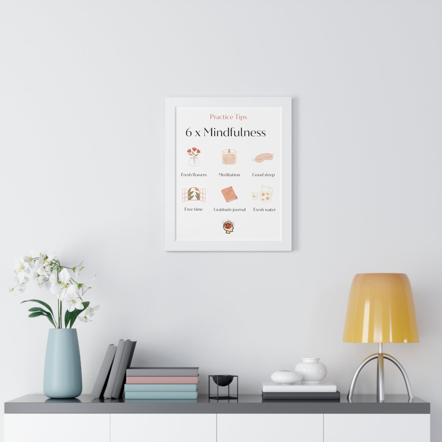 PoM's Mindfulness series ... 6x Mindfulness (practical tips) - Framed Vertical Poster (3 different frame colours and 4 sizes)