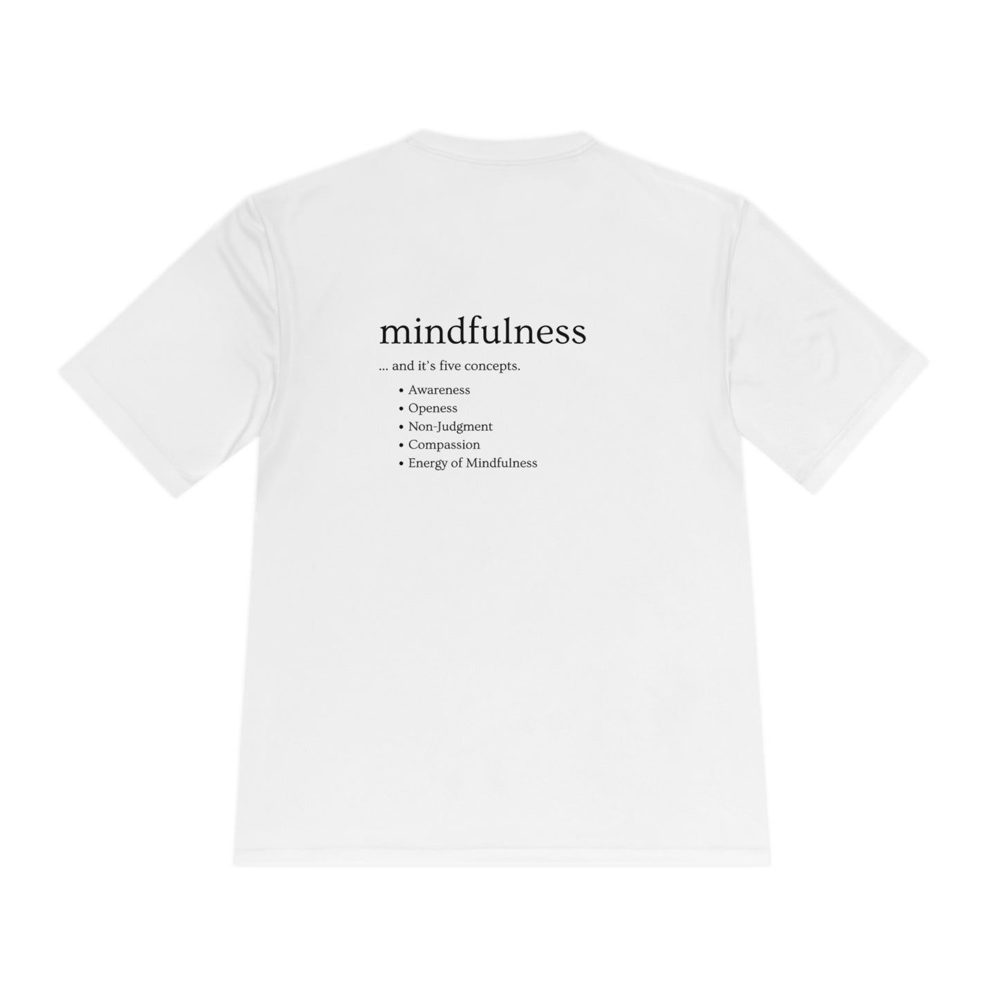 PoM's Mindfulness series .... MFN (front) & MFN concepts (back) ... Athletic Sport-Tek Moisture Wicking  (Unisex, breathable, 8 sizes, up to 12 colours)