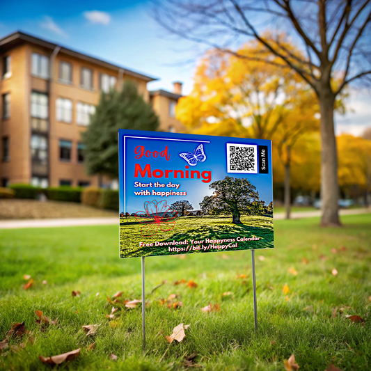 PoM's Mindfulness Collection ... NEW: Yard Sign "Good Morning - Start the day with happiness" (18 x 24 inch ... 45.7 x 60.9 cm, print on both sides)