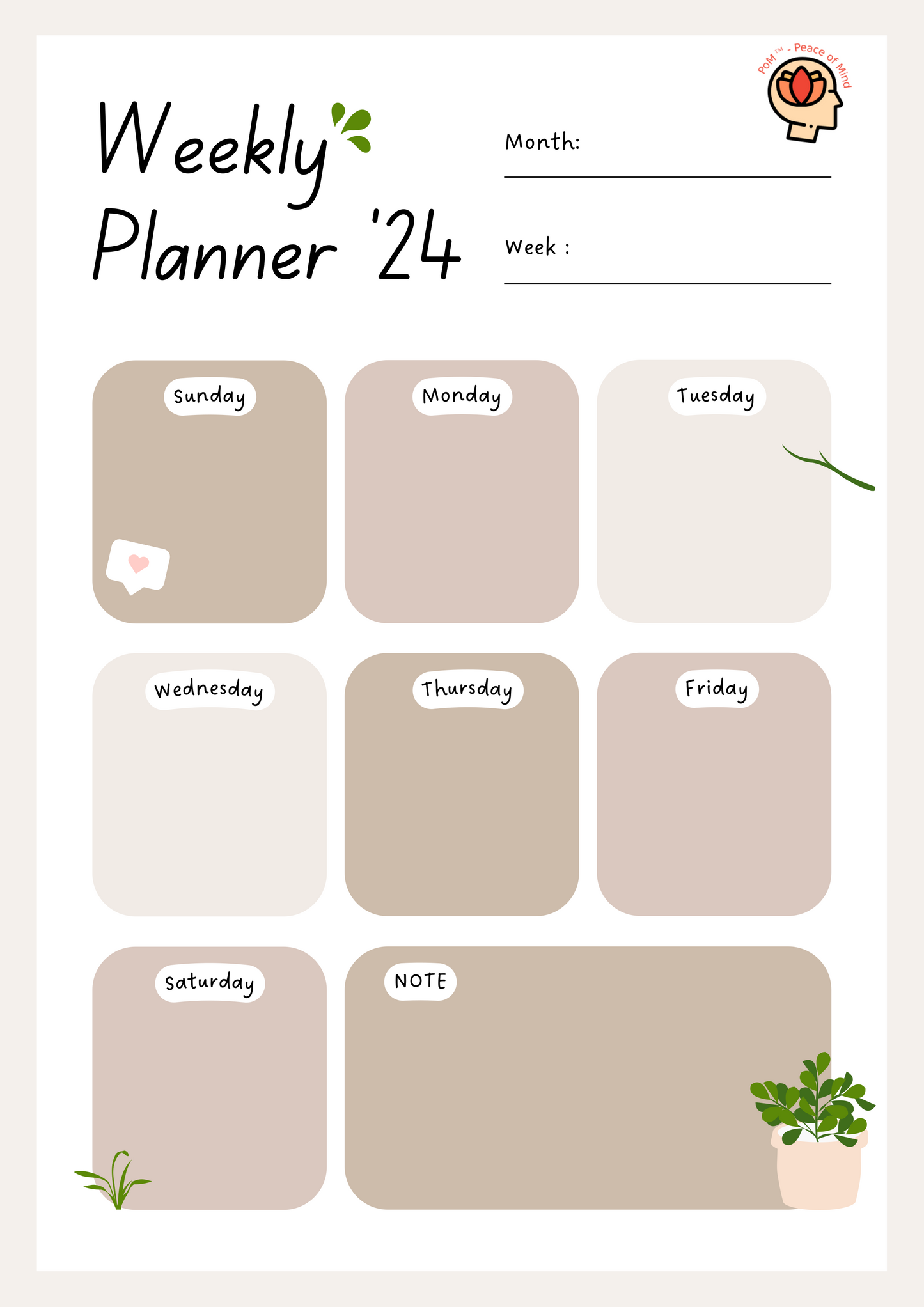 PoM's Mindfulness series ... My Personal Planner 2024 (DINA4/5, 427 pages: 52 weekly planners + 7 daily planners per week)