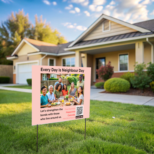 PoM's Mindfulness Collection ... NEW: Yard Sign "EVERY DAY IS NEIGHBOUR DAY" (18 x 24 inch ... 45.7 x 60.9 cm, print on both sides)