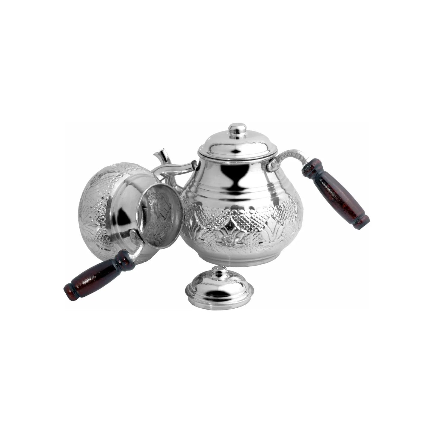 PoM's International TEA Day series ... Turkish Copper Teapot (Copper Kettle Handmade, 4 Pieces Set: Boiler with Wooden Handle, 0.8-1.7 ltr.)