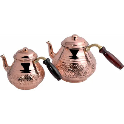 PoM's International TEA Day series ... Turkish Copper Teapot (Copper Kettle Handmade, 4 Pieces Set: Boiler with Wooden Handle, 0.8-1.7 ltr.)