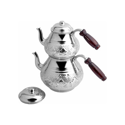 PoM's International TEA Day series ... Turkish Copper Teapot (Copper Kettle Handmade, 4 Pieces Set: Boiler with Wooden Handle, 0.8-1.7 ltr.)