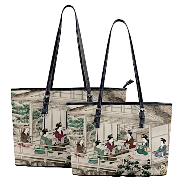 PoMs series Intern. TEA Day ... Shopping Tote Bag (black, 2 sizes, 2-sided print: Japanese Tea Ceremony)