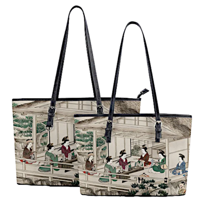 PoMs series Intern. TEA Day ... Shopping Tote Bag (black, 2 sizes, 2-sided print: Japanese Tea Ceremony)