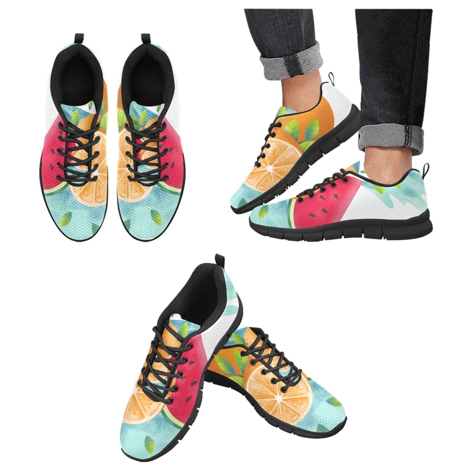 Women's Breathable Sneakers (Model No. 055, Fruity Life print, two shoes with different printing)