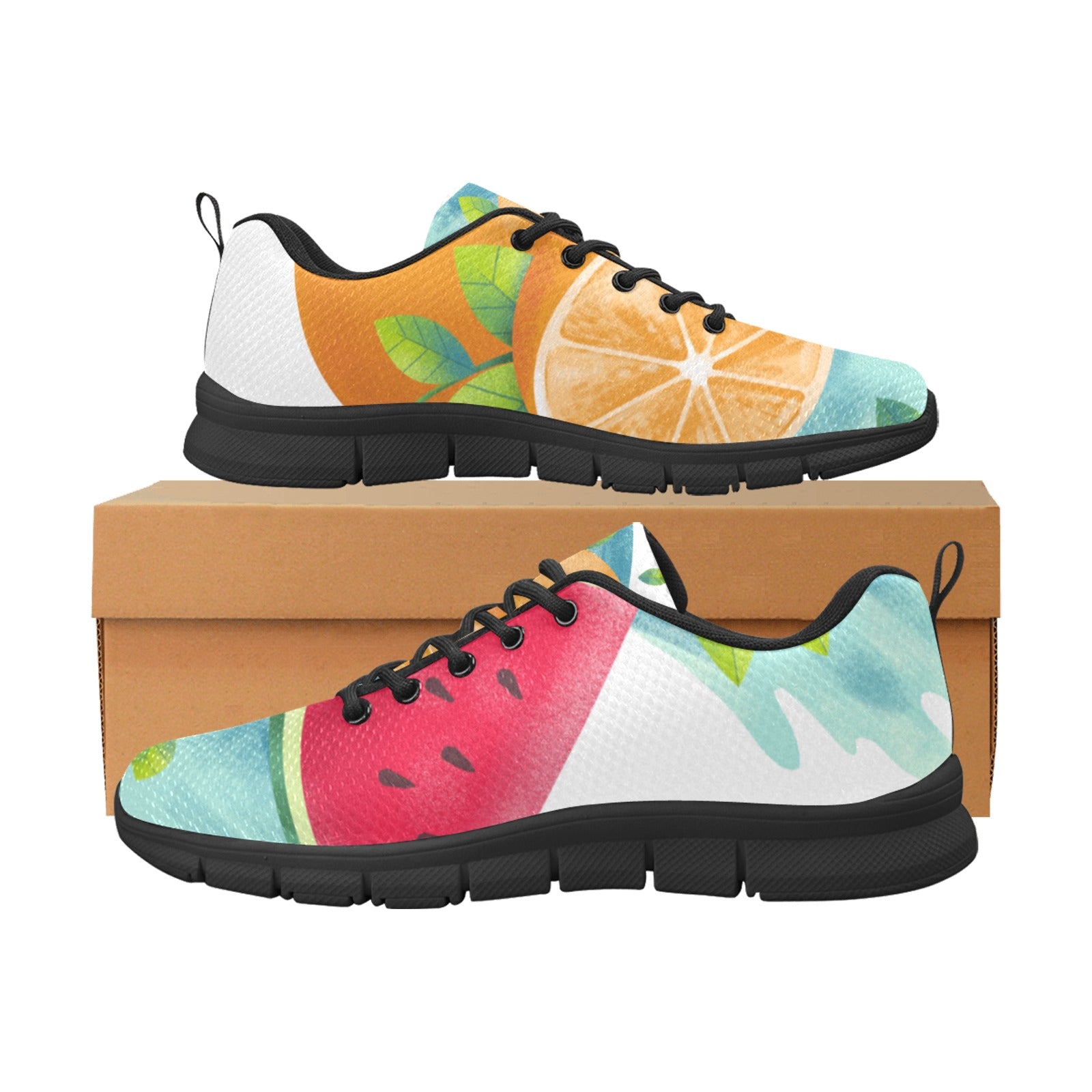 Women's Breathable Sneakers (Model No. 055, Fruity Life print, two shoes with different printing)