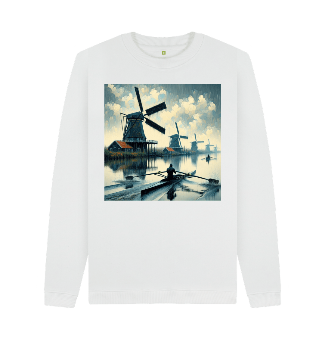 White SWEATSHIRT (certified organic cotton) ... Rowing through the Dutch Landscape (on a foggy early morning) ...